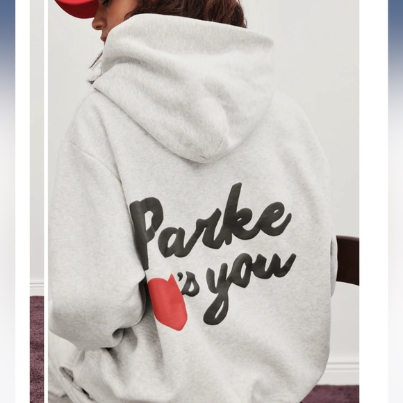 NWOT Parke Loves You Hoodie Pullover Sweatshirt Gray Grey - Picture 2 of 4